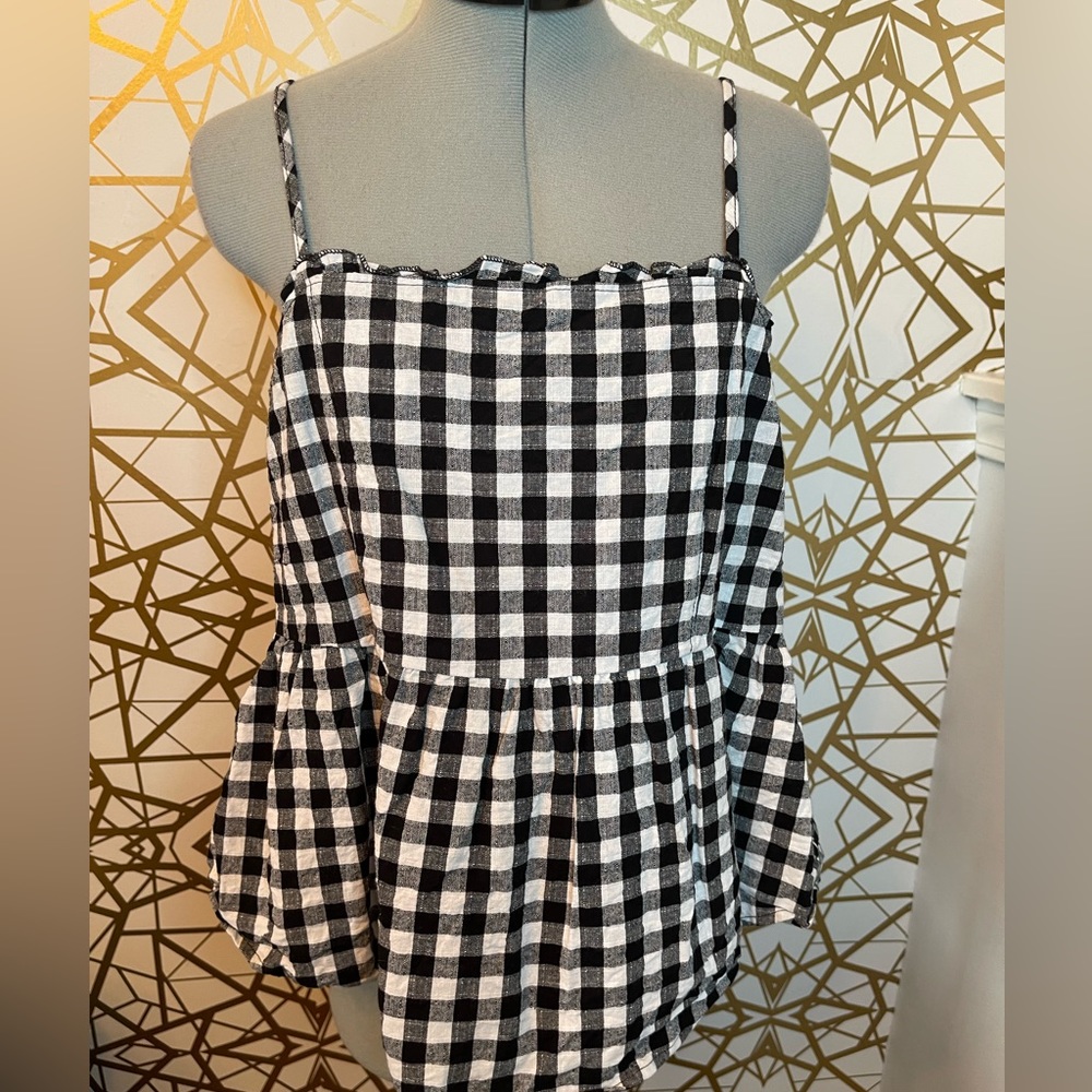 đź–¤EYESHADOW Black & White Plaid Sleeveless Peplum Top, Large - Picture 1 of 3